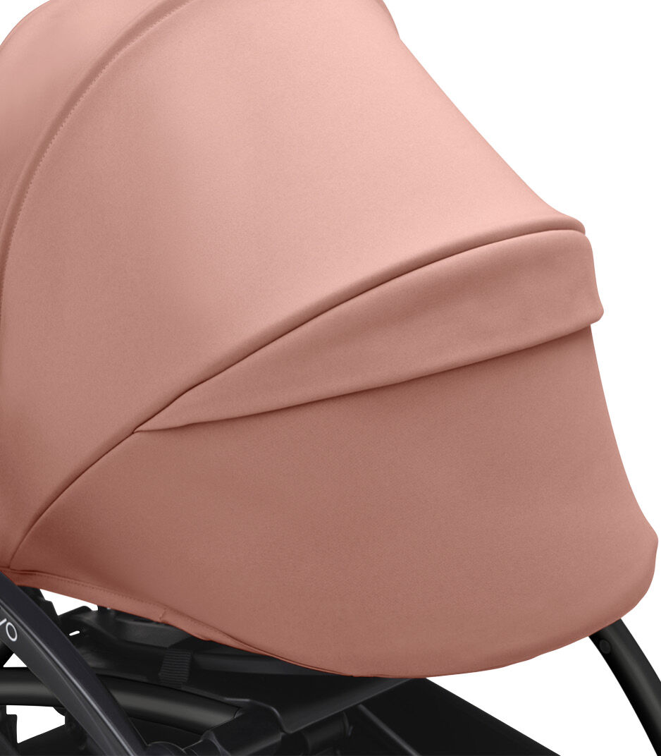 Stokke® YOYO3® 0+ Ginger. Black Frame. Canopy ventilation closed. Close-up. Angled. galery image 6